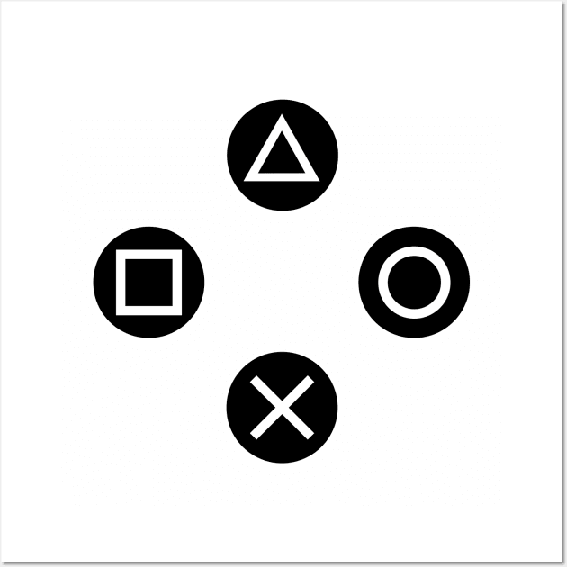 Play with Playstation Controller Buttons (Black and White) Wall Art by XOOXOO